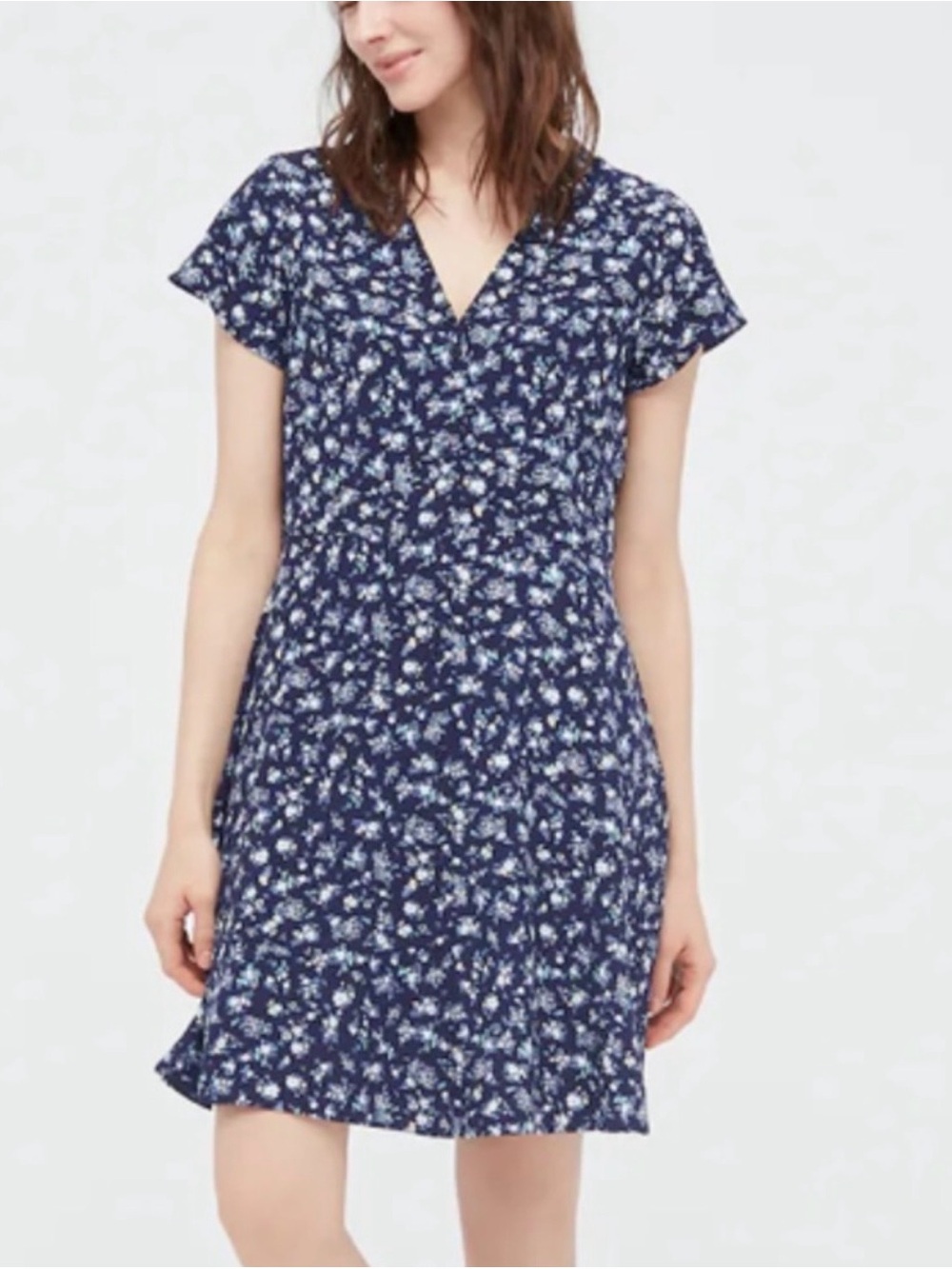 Uniqlo Navy Floral V-Neck Mini Dress
